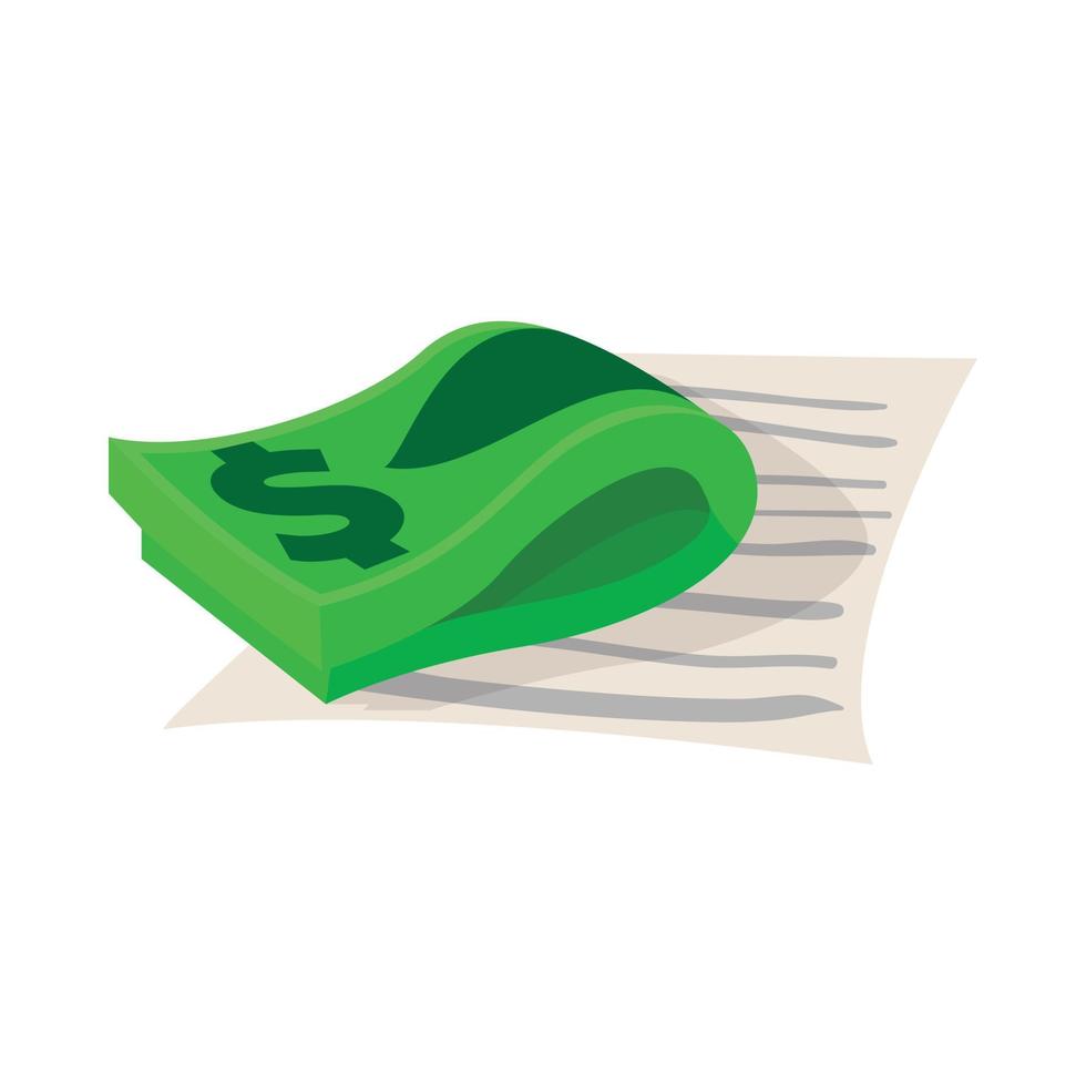 Contract with stack of dollars icon, cartoon style vector