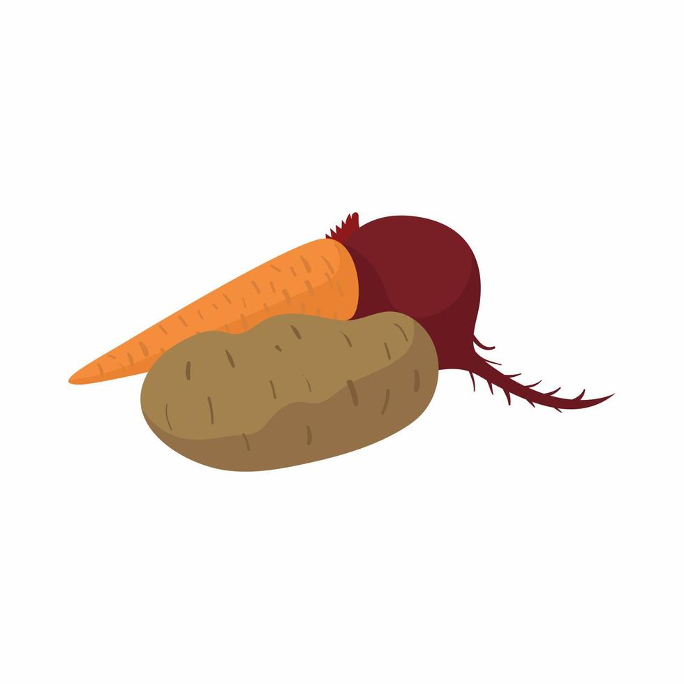 icono de remolacha, zanahoria y patata, estilo de dibujos animados vector