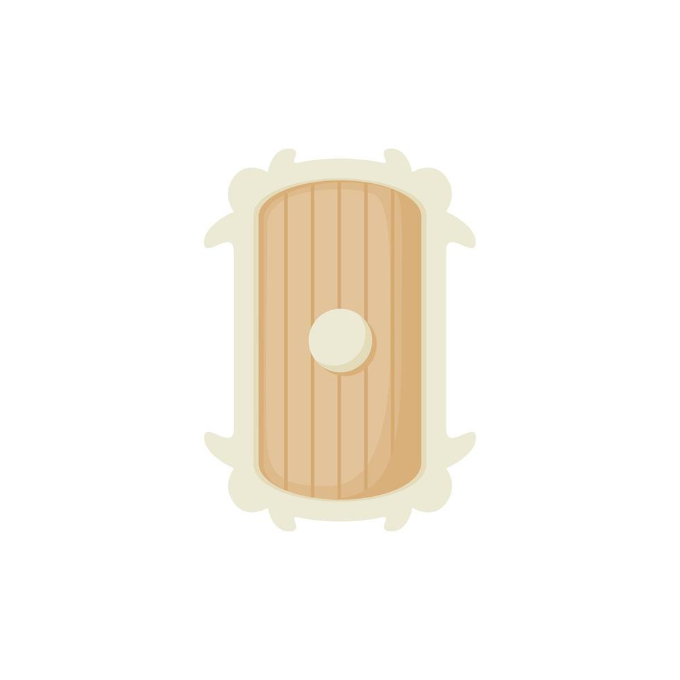 icono de escudo de madera, estilo de dibujos animados vector