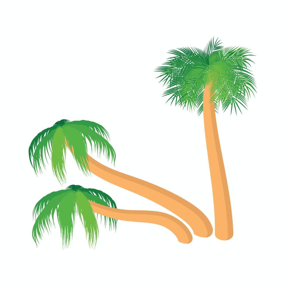 icono de tres palmeras inclinadas, estilo de dibujos animados vector
