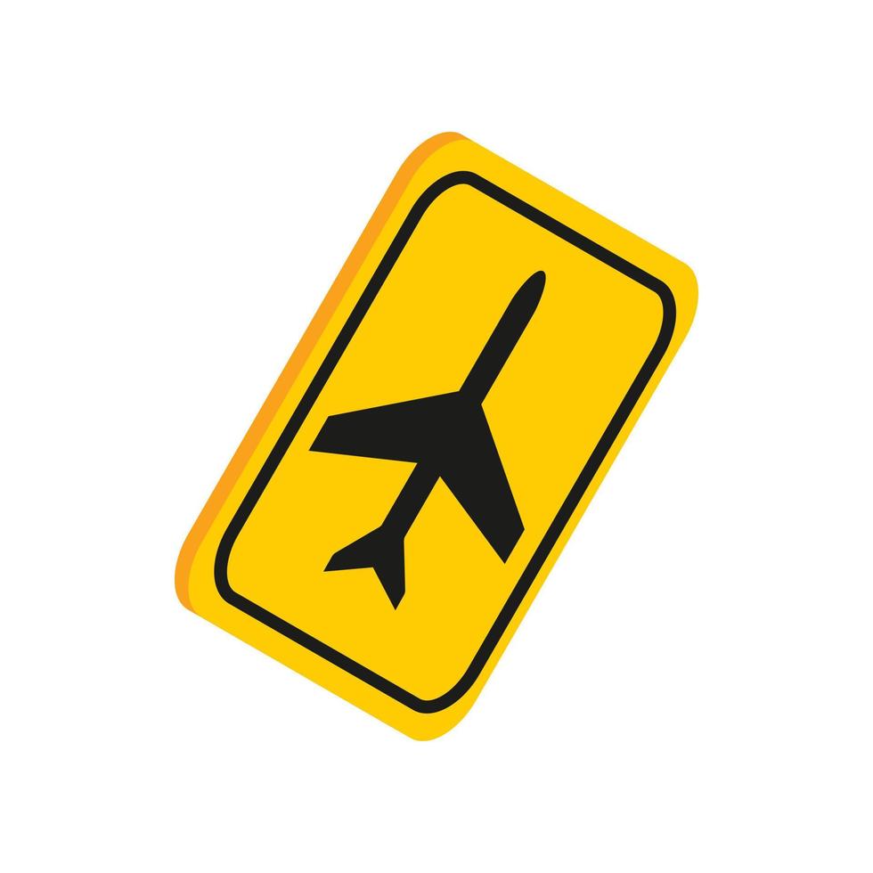 icono de signo amarillo del aeropuerto, estilo 3d isométrico vector