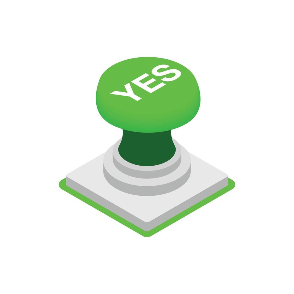 Push button YES icon, isometric 3d style vector