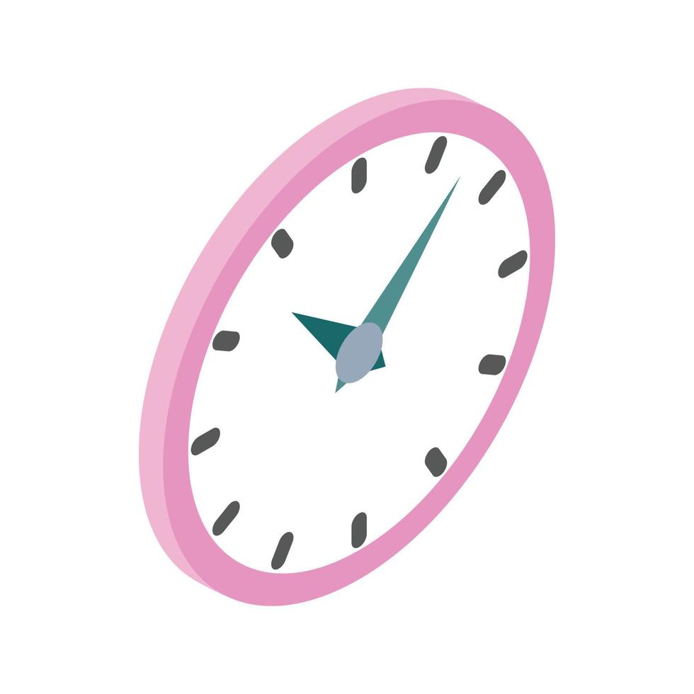 Wall clock with pink rim icon, isometric 3d style vector