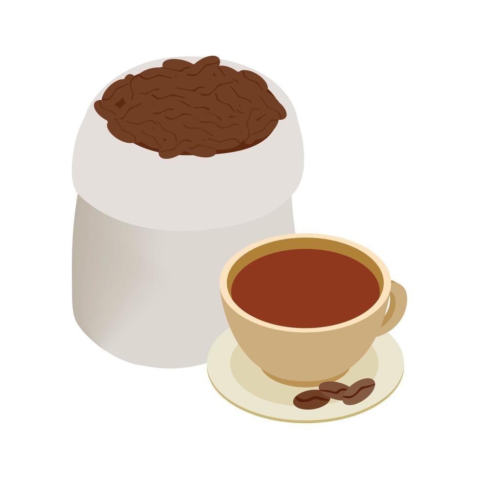 Cup of coffee and coffee beans icon vector