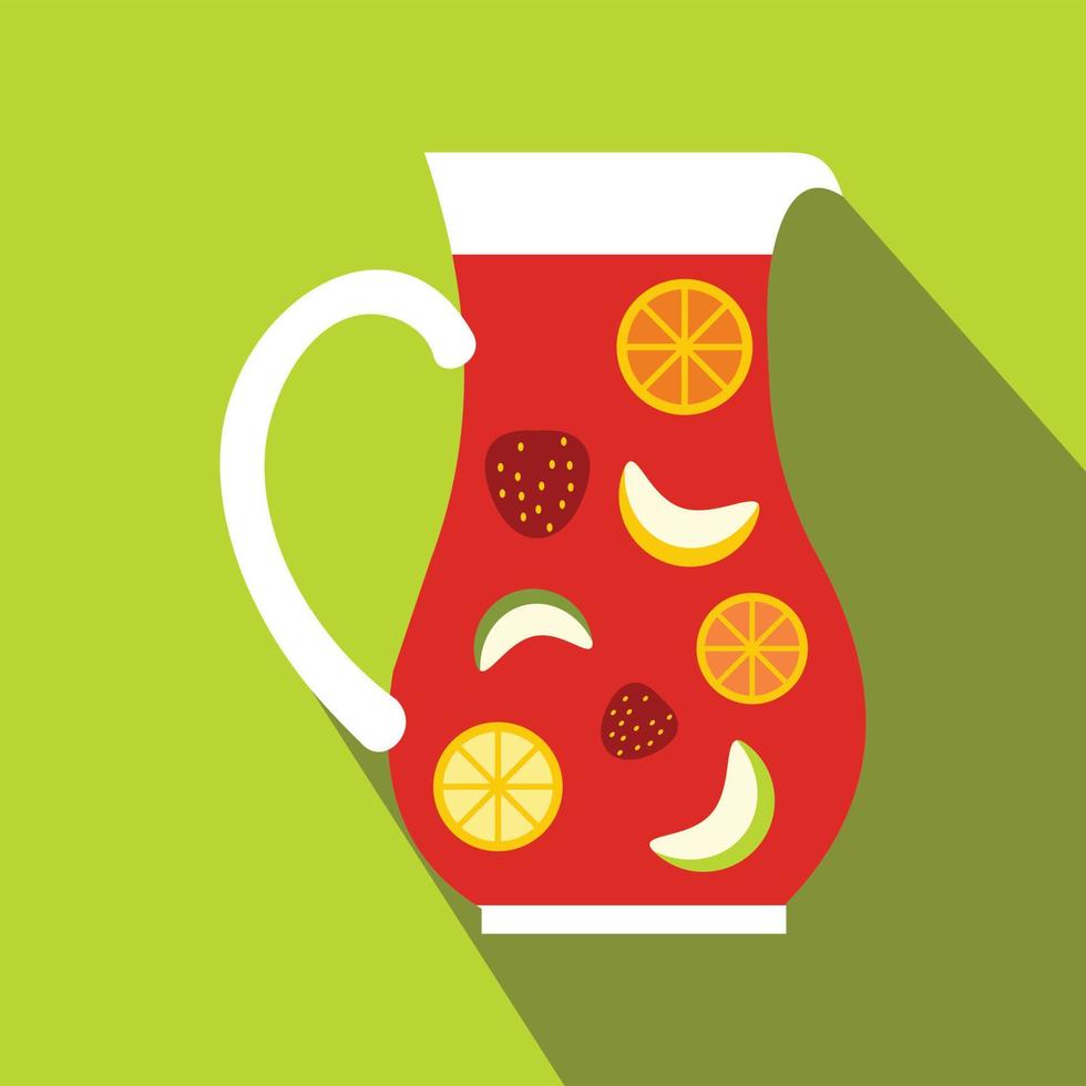 Jar and glass of fresh sangria icon, flat style vector
