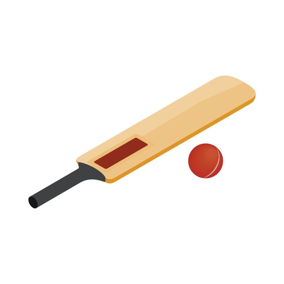 Cricket bat and ball icon, isometric 3d style vector