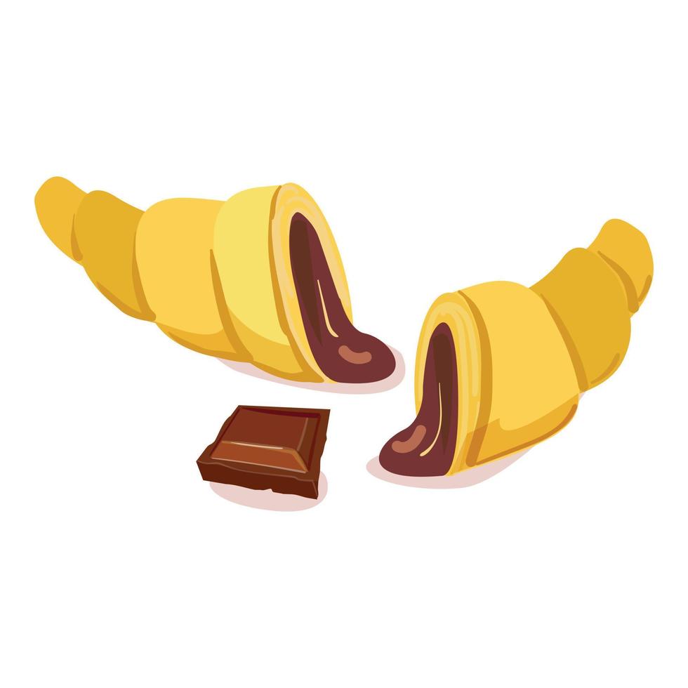vector de dibujos animados de icono de croissant de cacao. chocolate en polvo