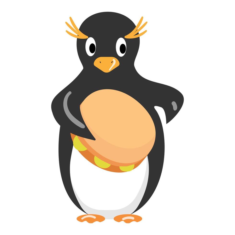 pingüino con vector de dibujos animados de icono de pandereta. bebé de invierno