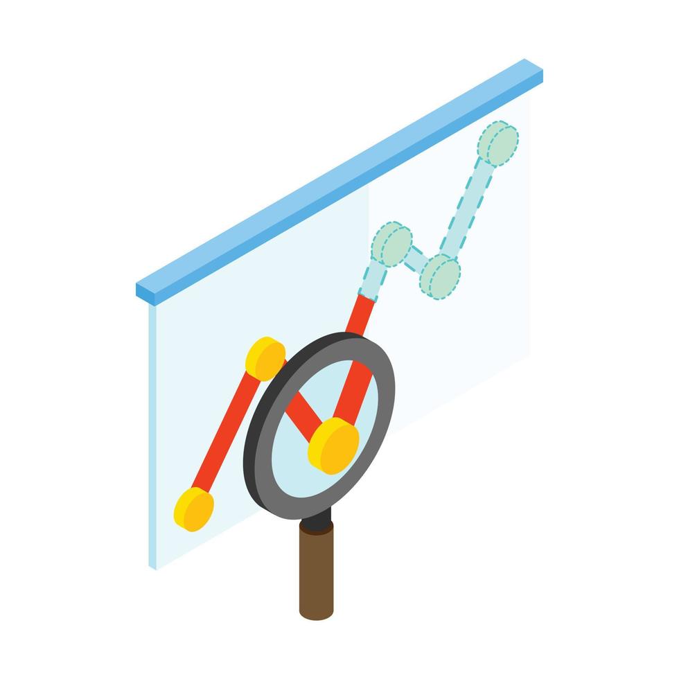 Magnifyier and graph icon, isometric 3d style vector