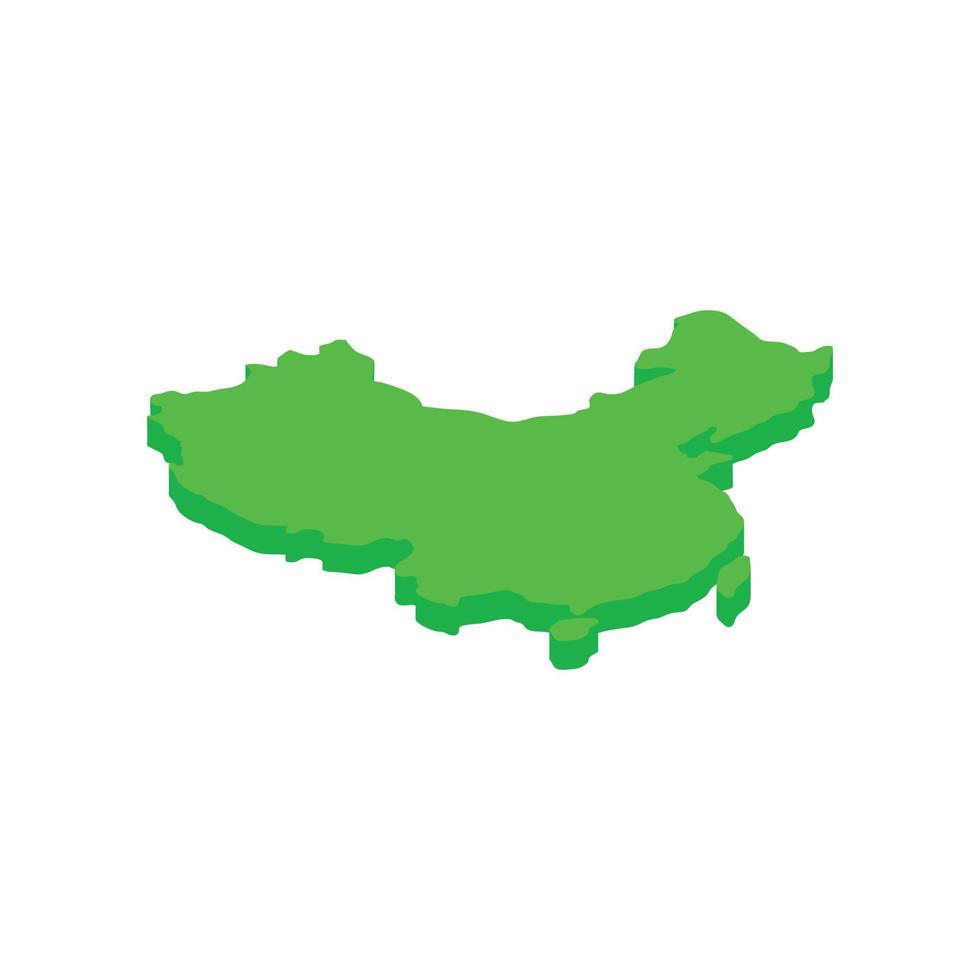 Green map of China icon, isometric 3d style vector