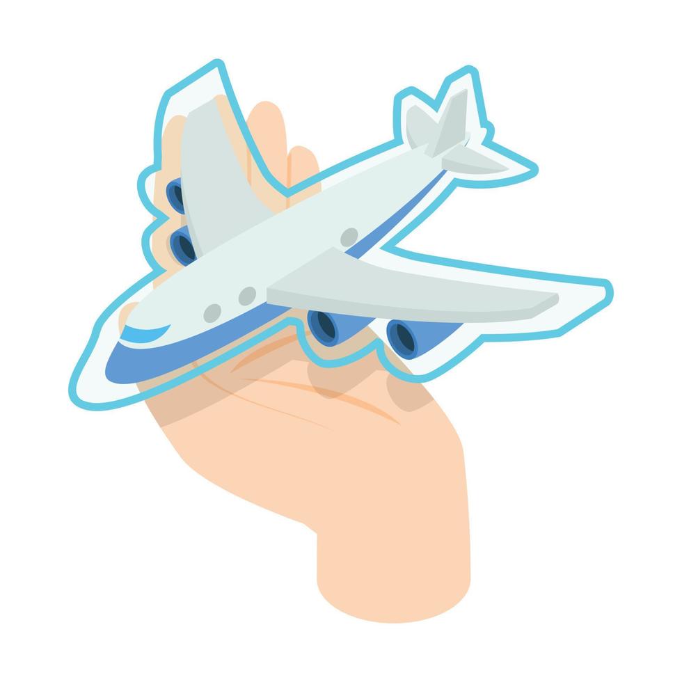 Hand holding the plane icon, isometric 3d style vector