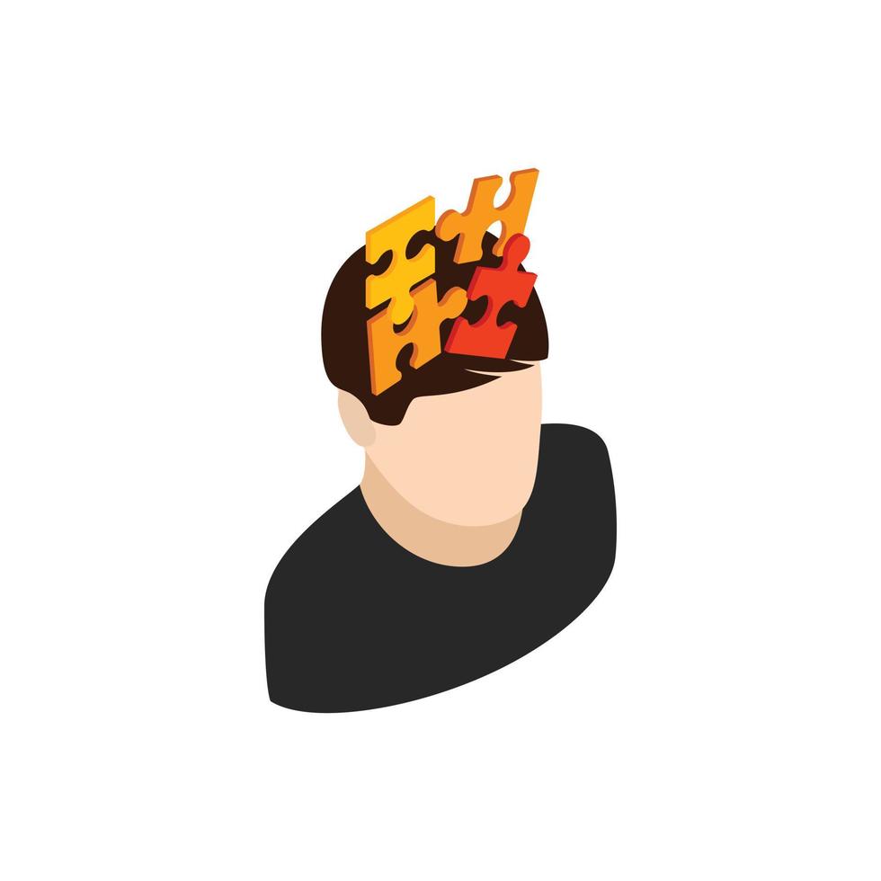 Male head with puzzle icon, isometric 3d style vector