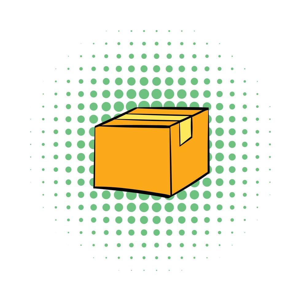 Closed cardboard box taped up icon, comics style vector