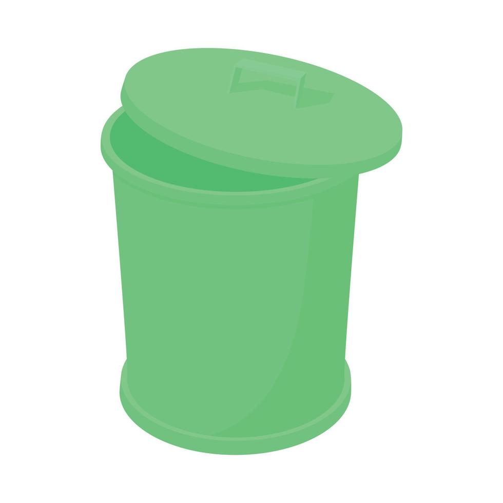 Green trash can icon, cartoon style vector