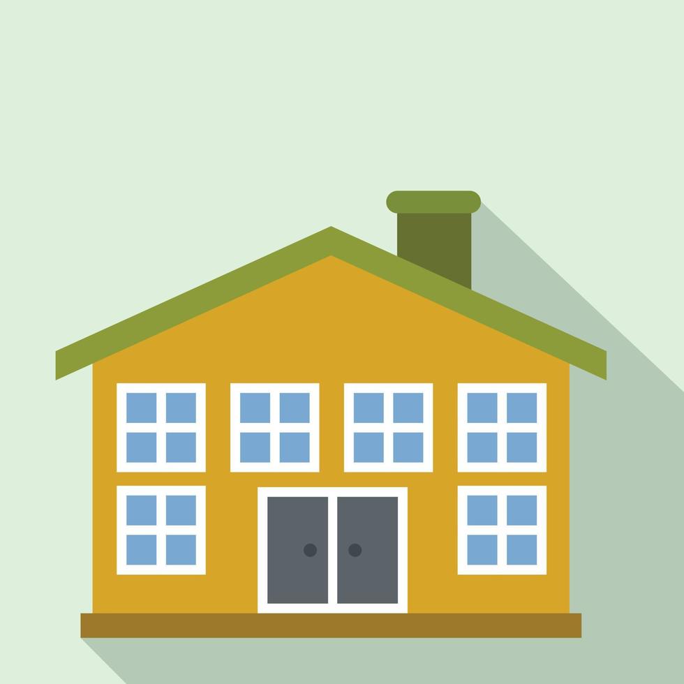 Yellow two-storey house flat icon vector