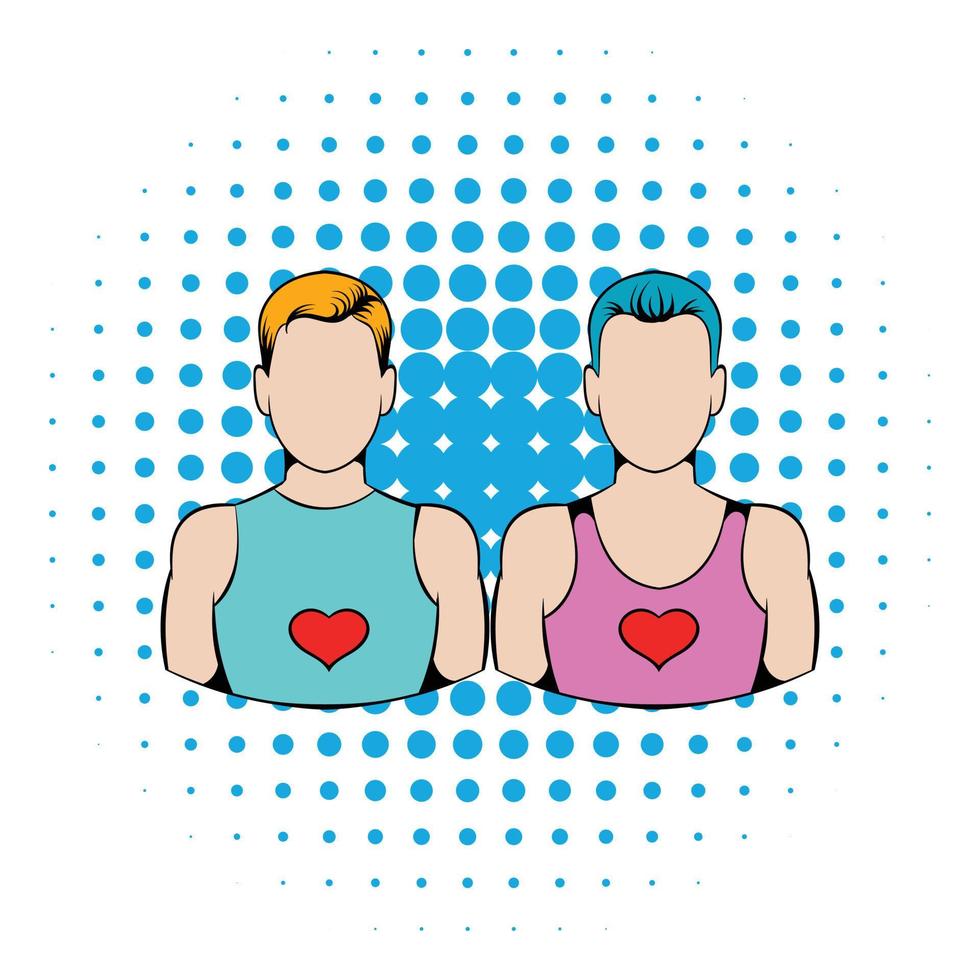 Gay couple icon, comics style vector