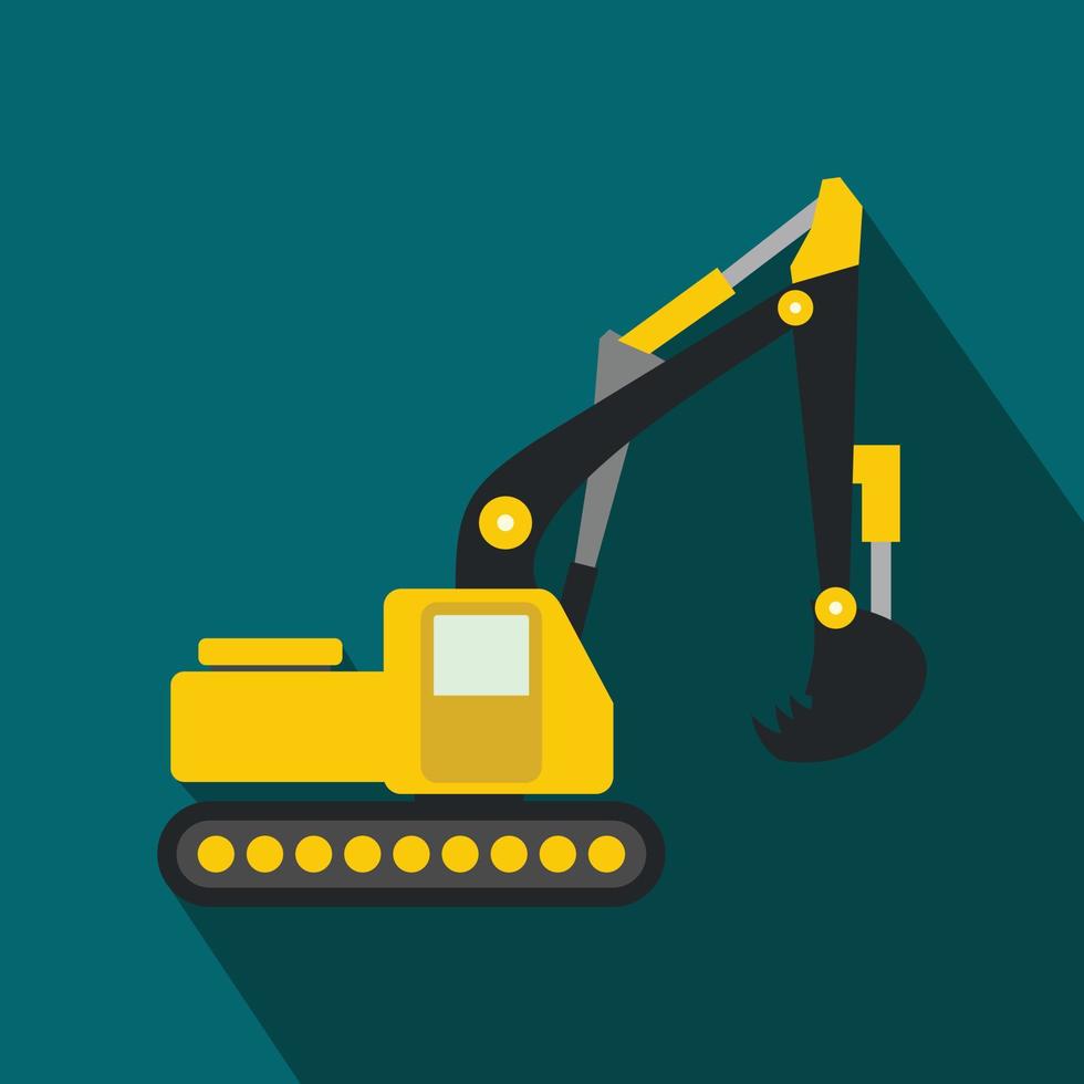Yellow excavator flat icon vector