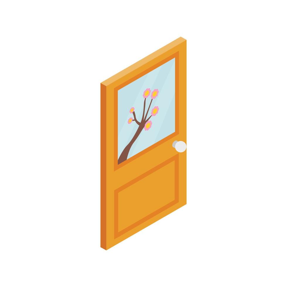 Wooden door with flower on glass icon vector