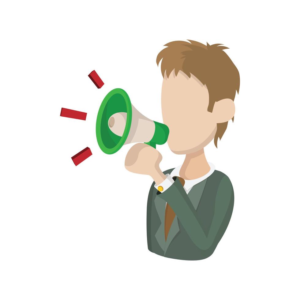 Man with a megaphone icon, cartoon style vector