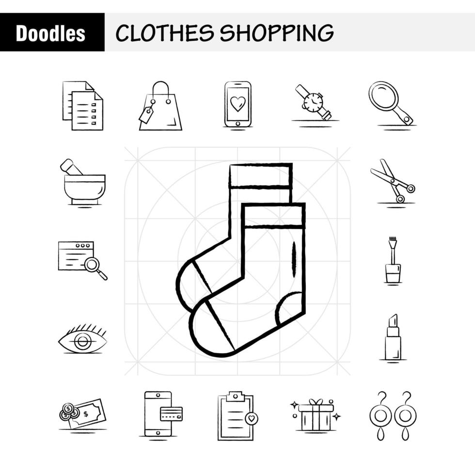 Clothes Shopping Hand Drawn Icon for Web Print and Mobile UXUI Kit Such as File Sale Shopping Rate Shopping Hand Bag Tag Pictogram Pack Vector