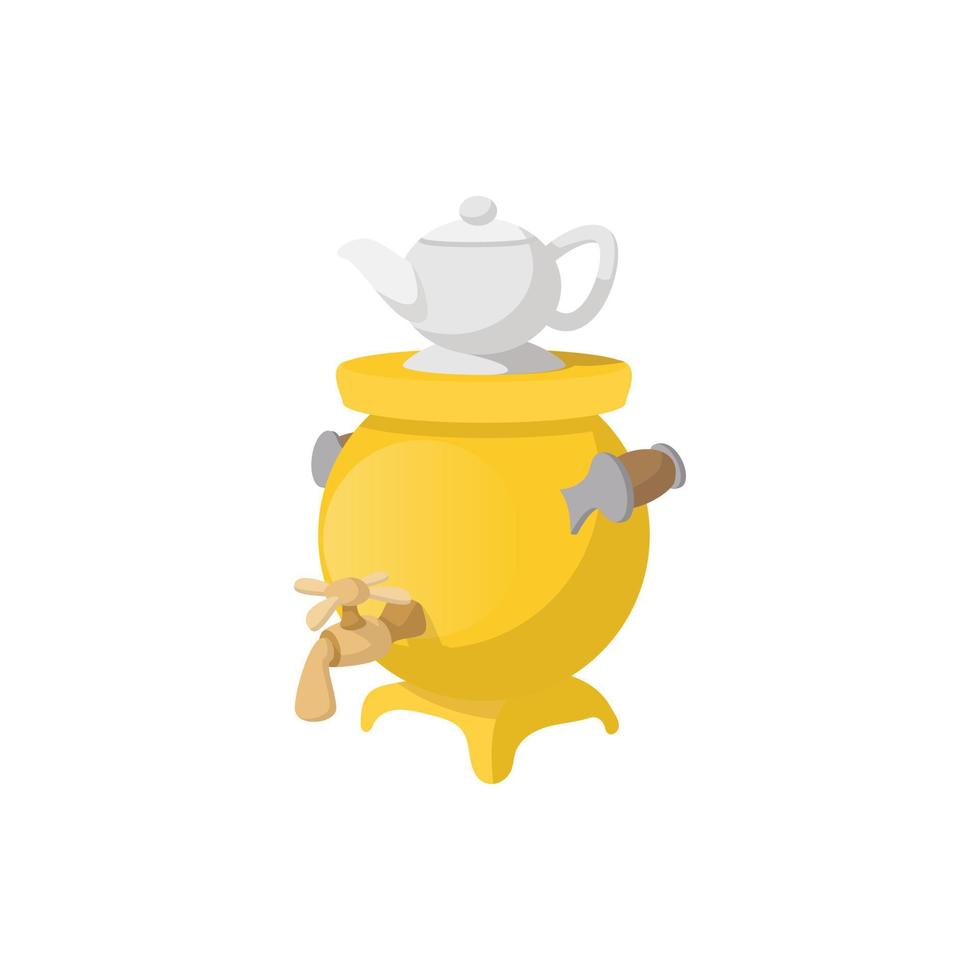 Samovar with teapot icon, cartoon style vector