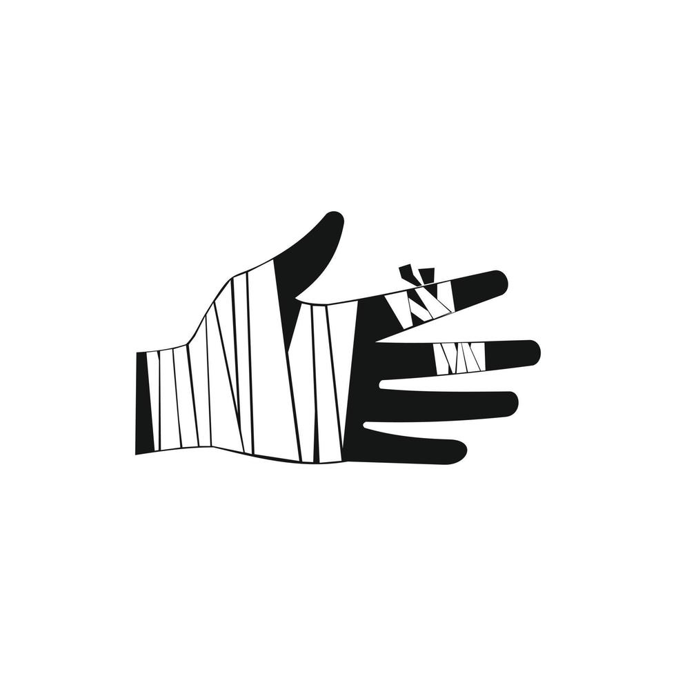 Injured hand wrapped in bandage icon, simple style vector