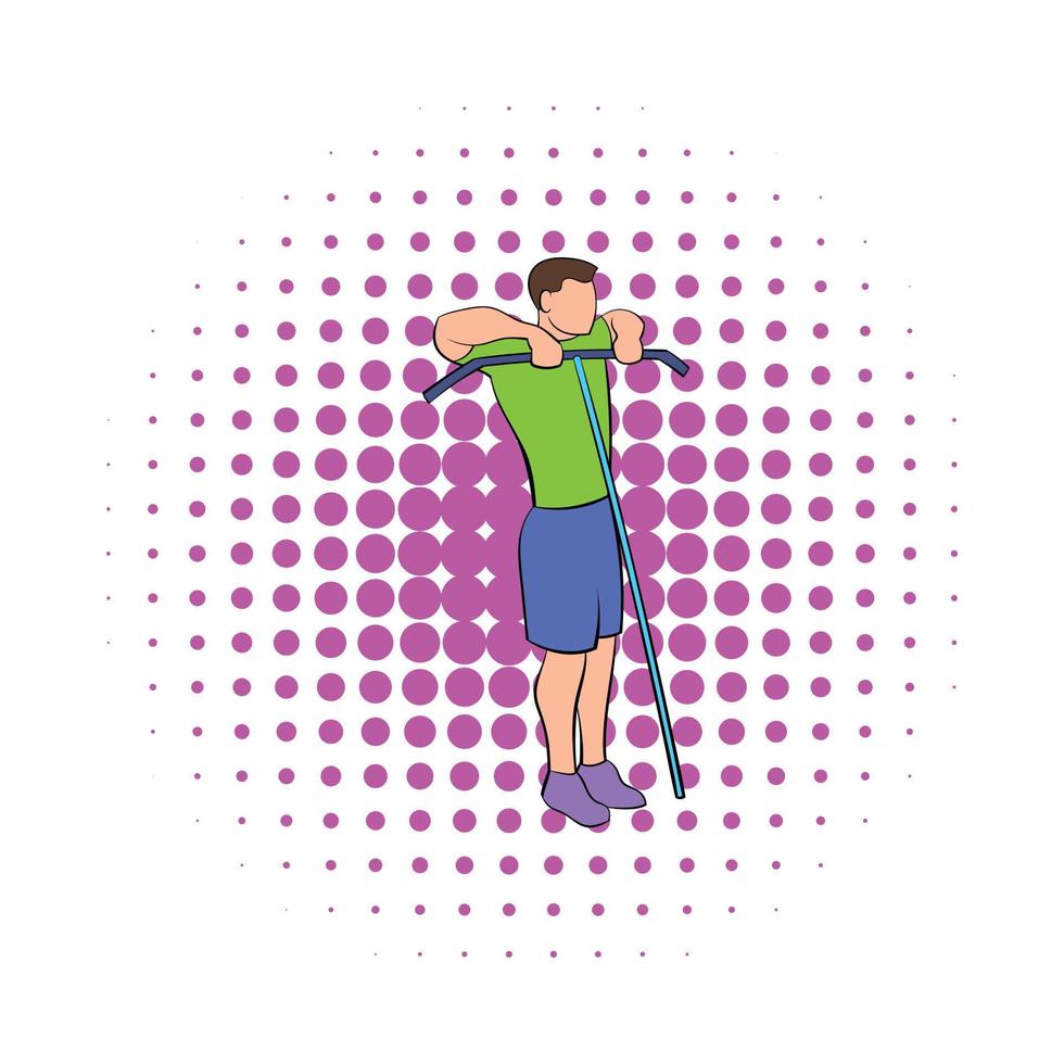 Man exercising on cable machine icon, comics style vector