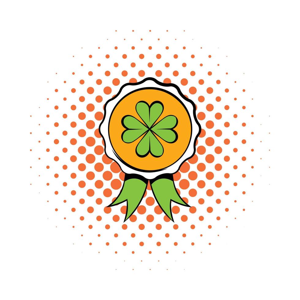 Four leaves clover badge icon, comics style vector