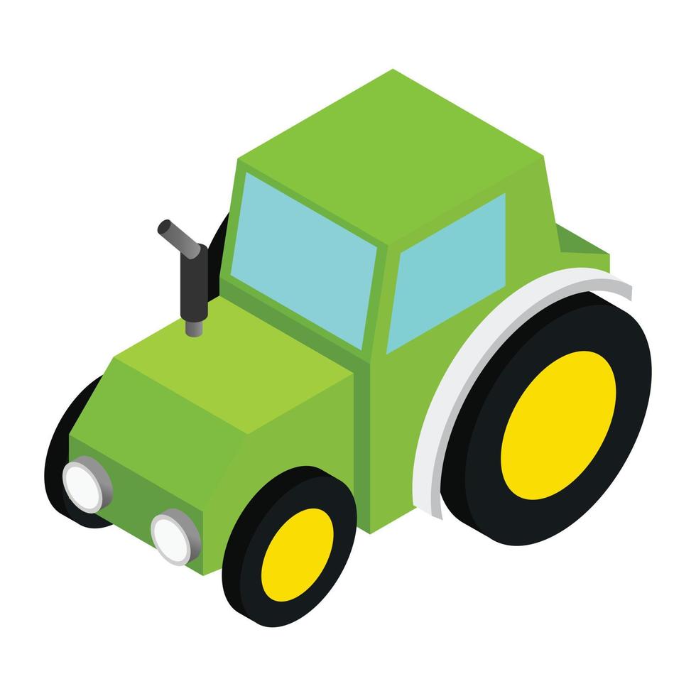 tractor, isométrico, 3d, icono vector