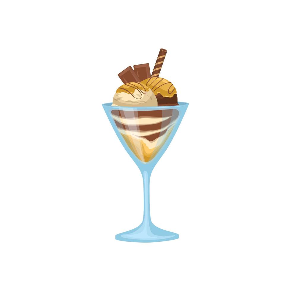 helado de chocolate en un tazón con icono de oblea vector