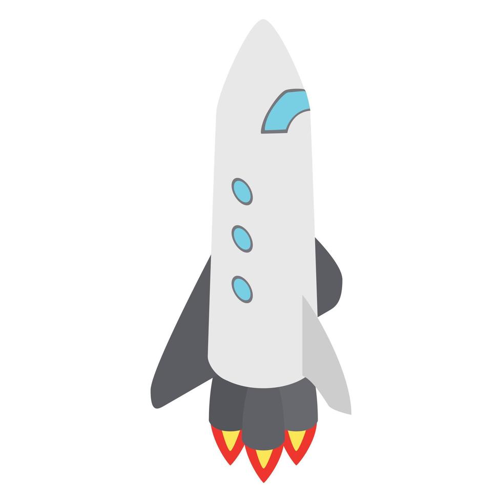 Grey rocket with three portholes icon vector