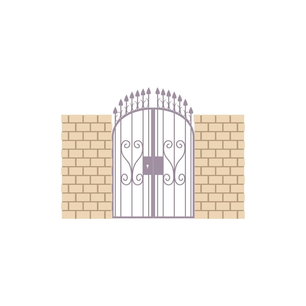 puerta con pared de ladrillo y un icono de entramado de metal vector