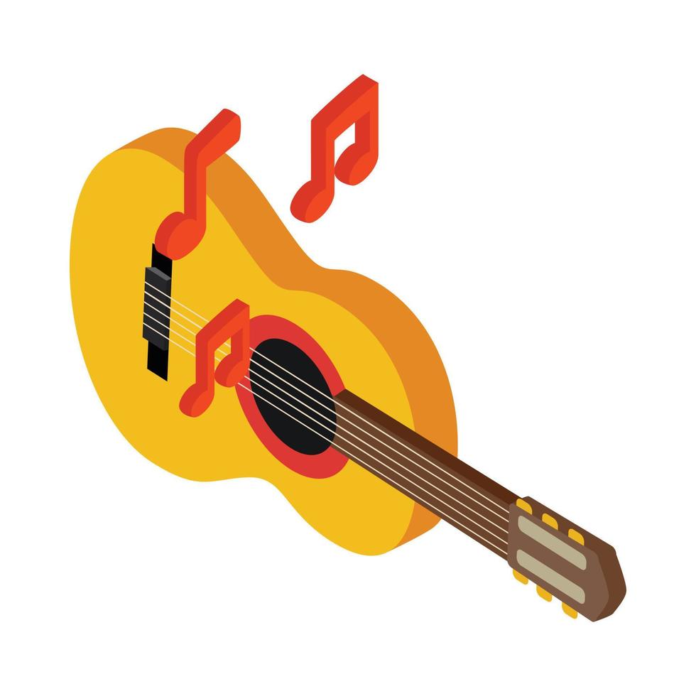 Acoustic guitar icon, isometric 3d style vector