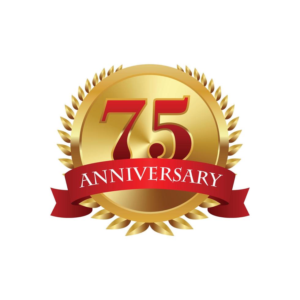 75 years anniversary golden label with ribbons vector