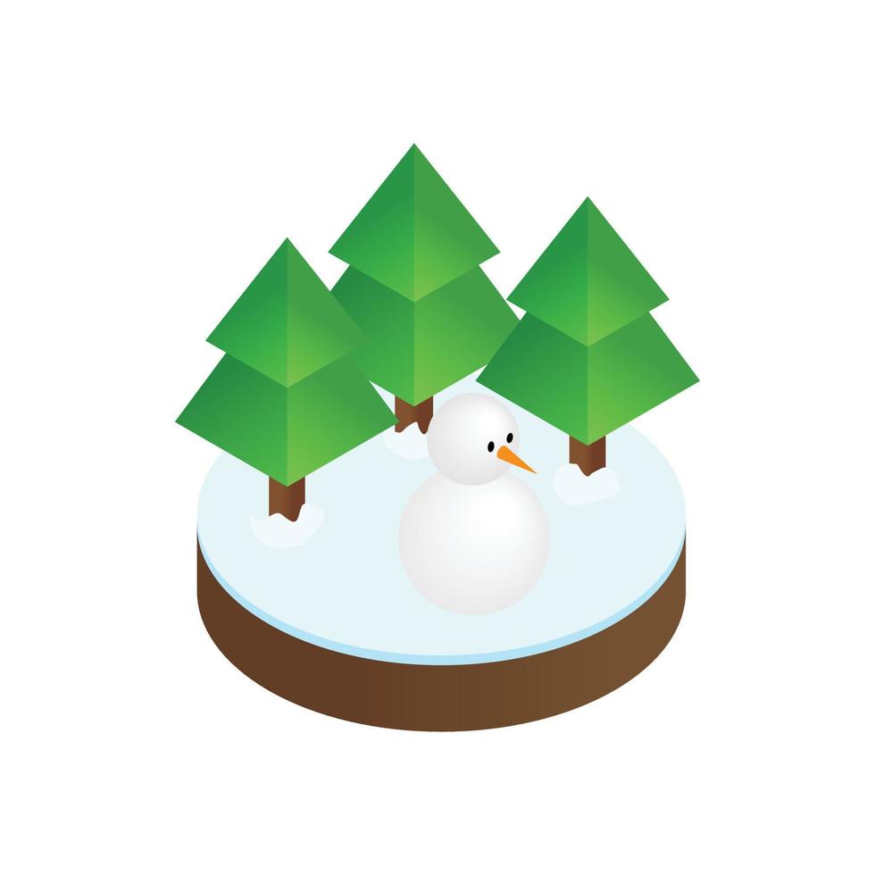 abetos en el bosque de invierno icono isométrico 3d vector