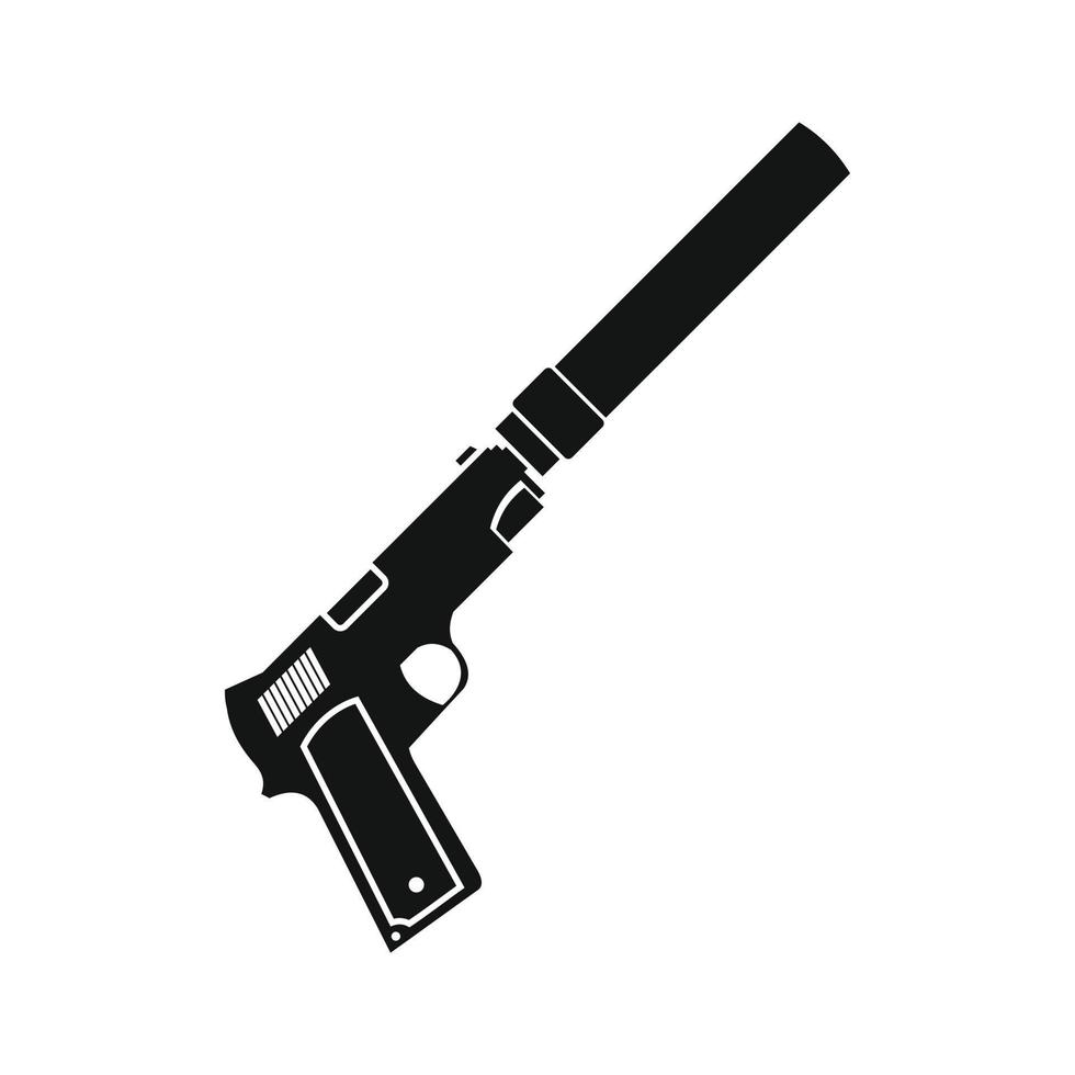 pistola con silenciador icono simple negro vector