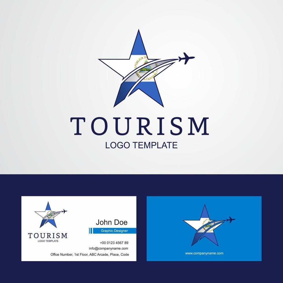 logotipo de estrella creativa de bandera de nicaragua de viaje y diseño de tarjeta de visita vector