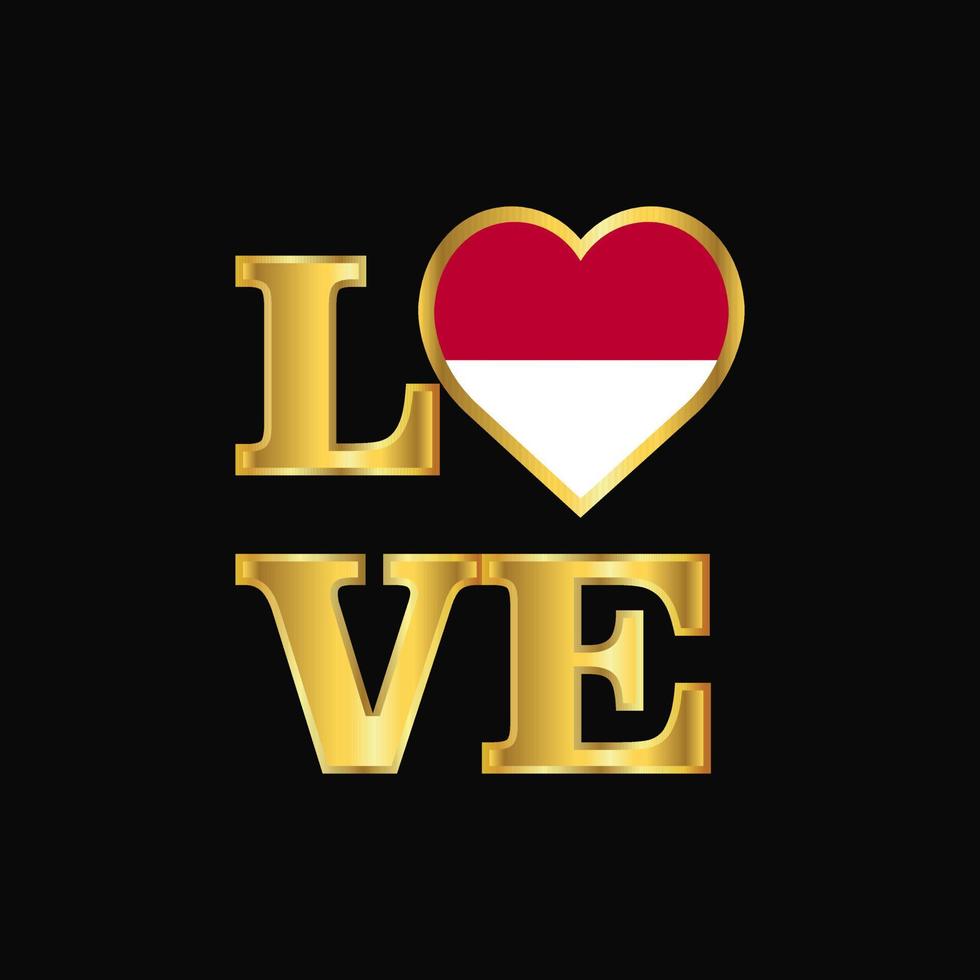 Love typography Indonesia flag design vector Gold lettering