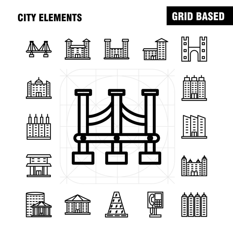 City Elements Line Icons Set For Infographics Mobile UXUI Kit And Print Design Include Car Vehicle Travel Transport Fountain Water Shower City Eps 10 Vector