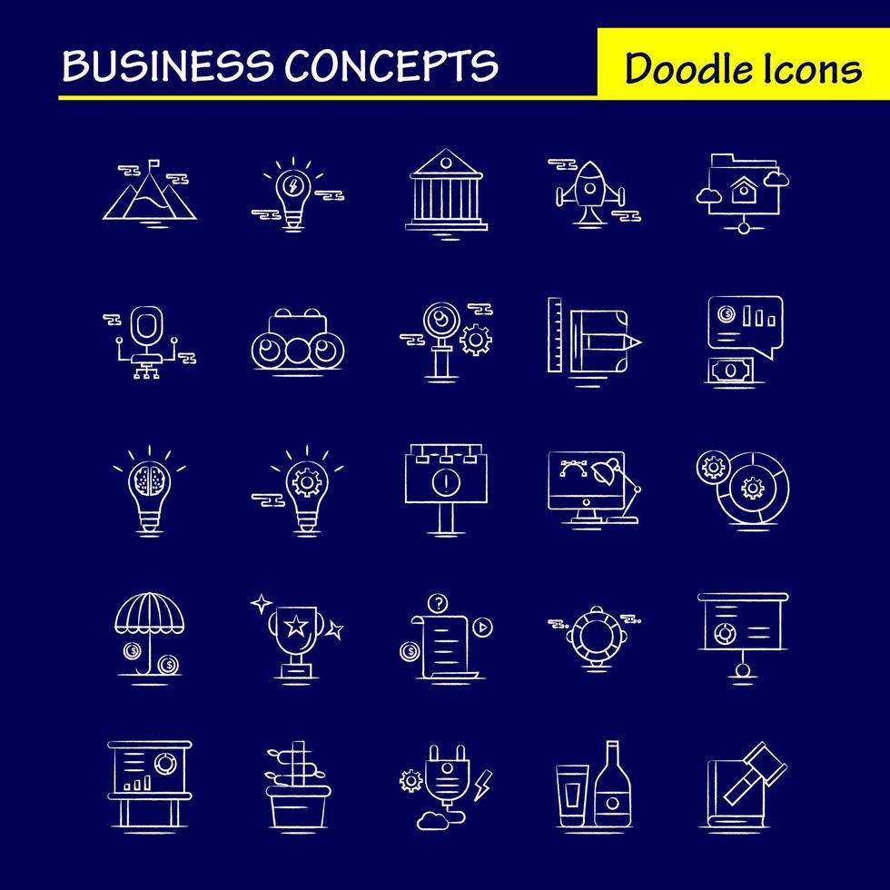 Business Concepts Hand Drawn Icons Set For Infographics Mobile UXUI Kit And Print Design Include Document File Text Text File Idea Bulb Target Collection Modern Infographic Logo and Pictogr vector