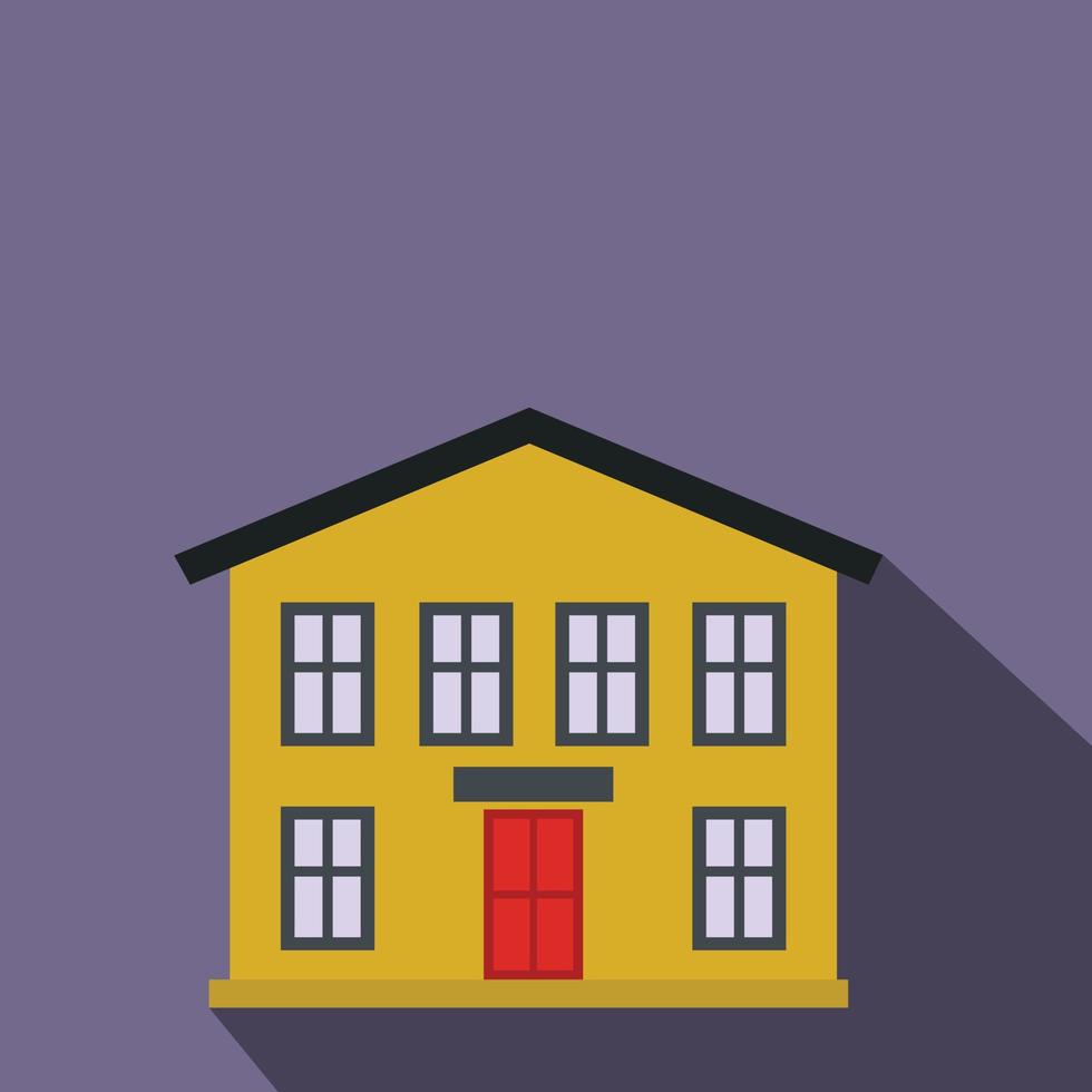 Yellow two-storey house flat icon vector