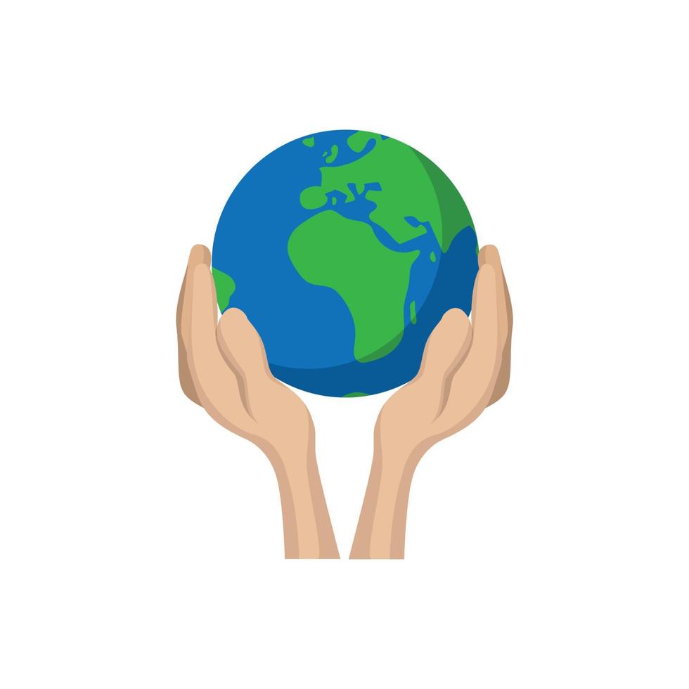 Hands holding globe cartoon icon vector