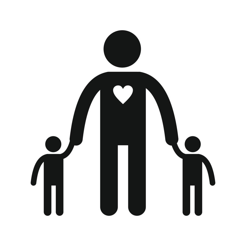 Man with two children silhouette icon vector