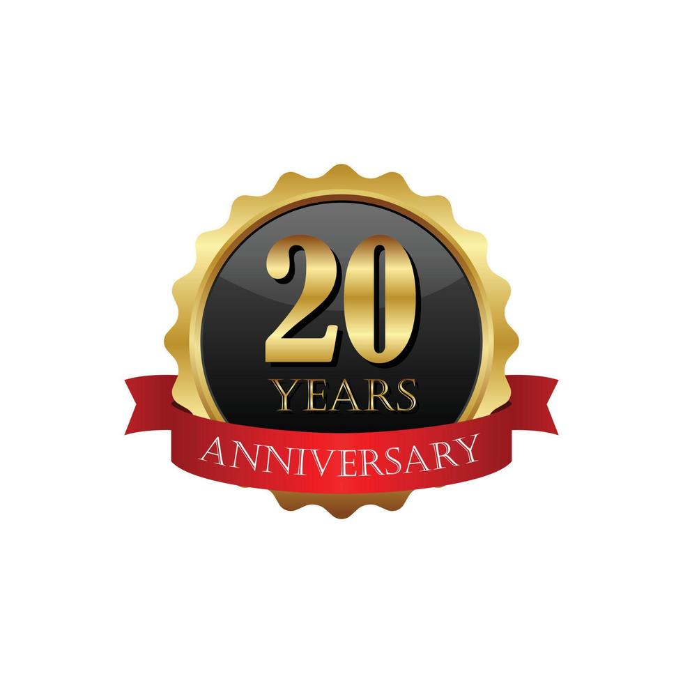 20 years anniversary golden label with ribbons vector