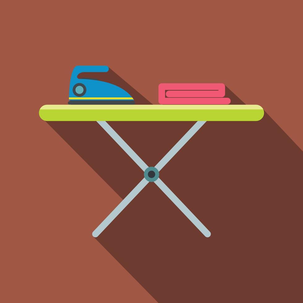 Ironing board with iron flat vector