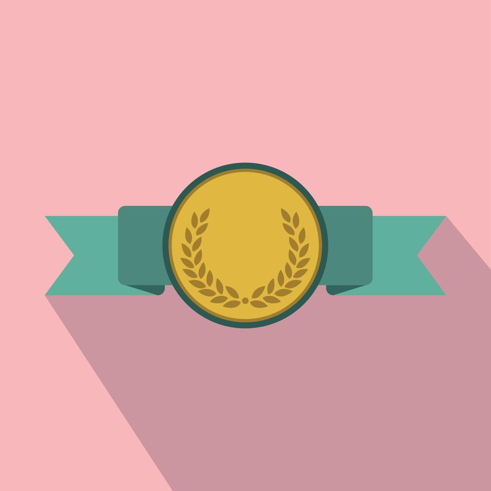 Medal with green ribbon flat icon vector