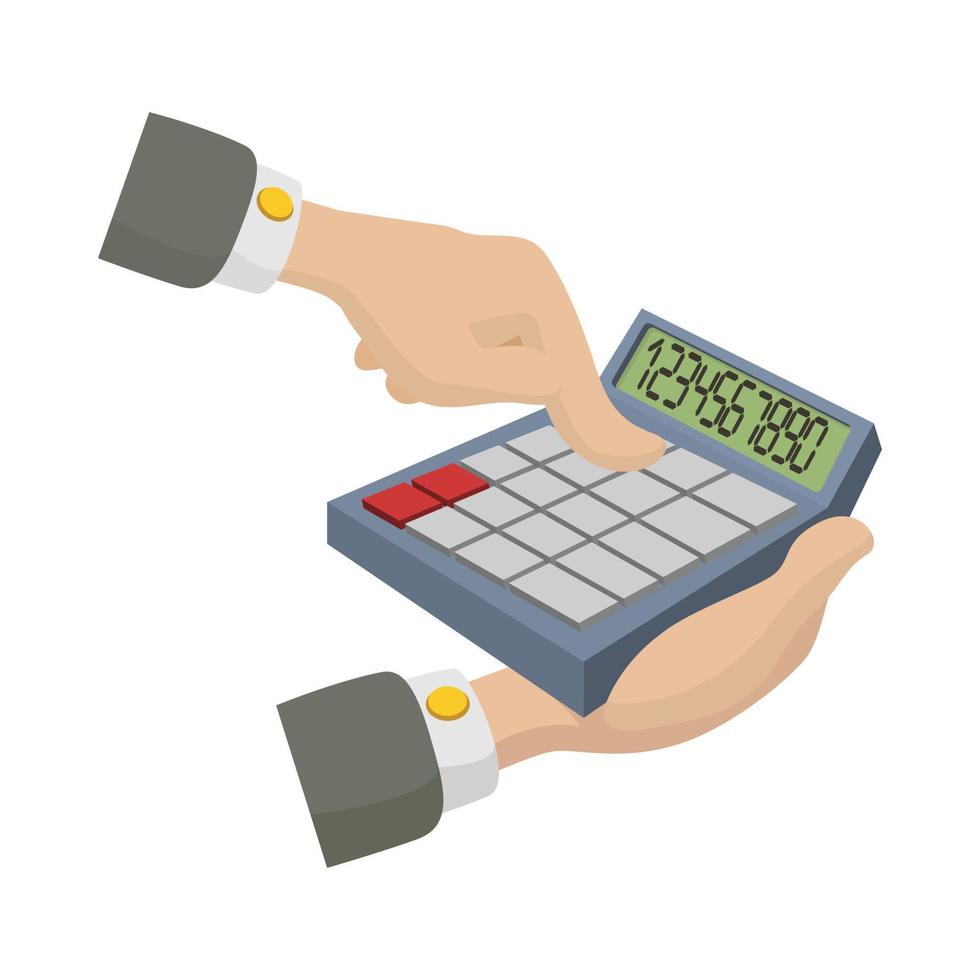 Hands with calculator icon, cartoon style vector