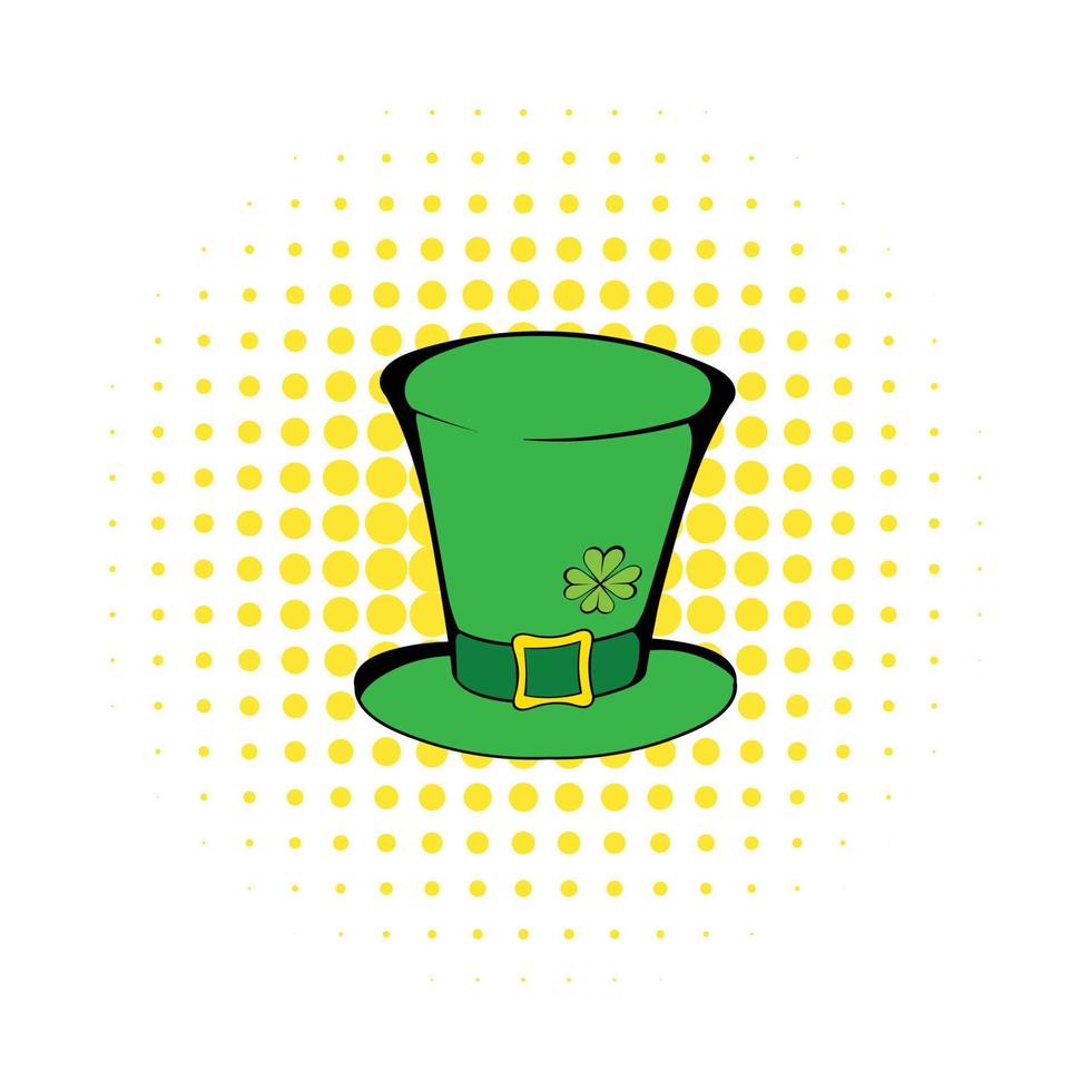 Green leprechaun cylinder hat icon, comics style vector