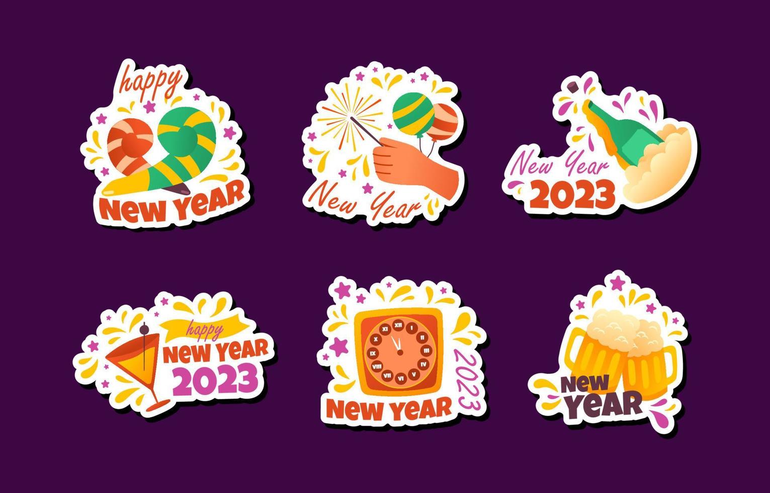 Happy New Year 2023 Stickers Set vector