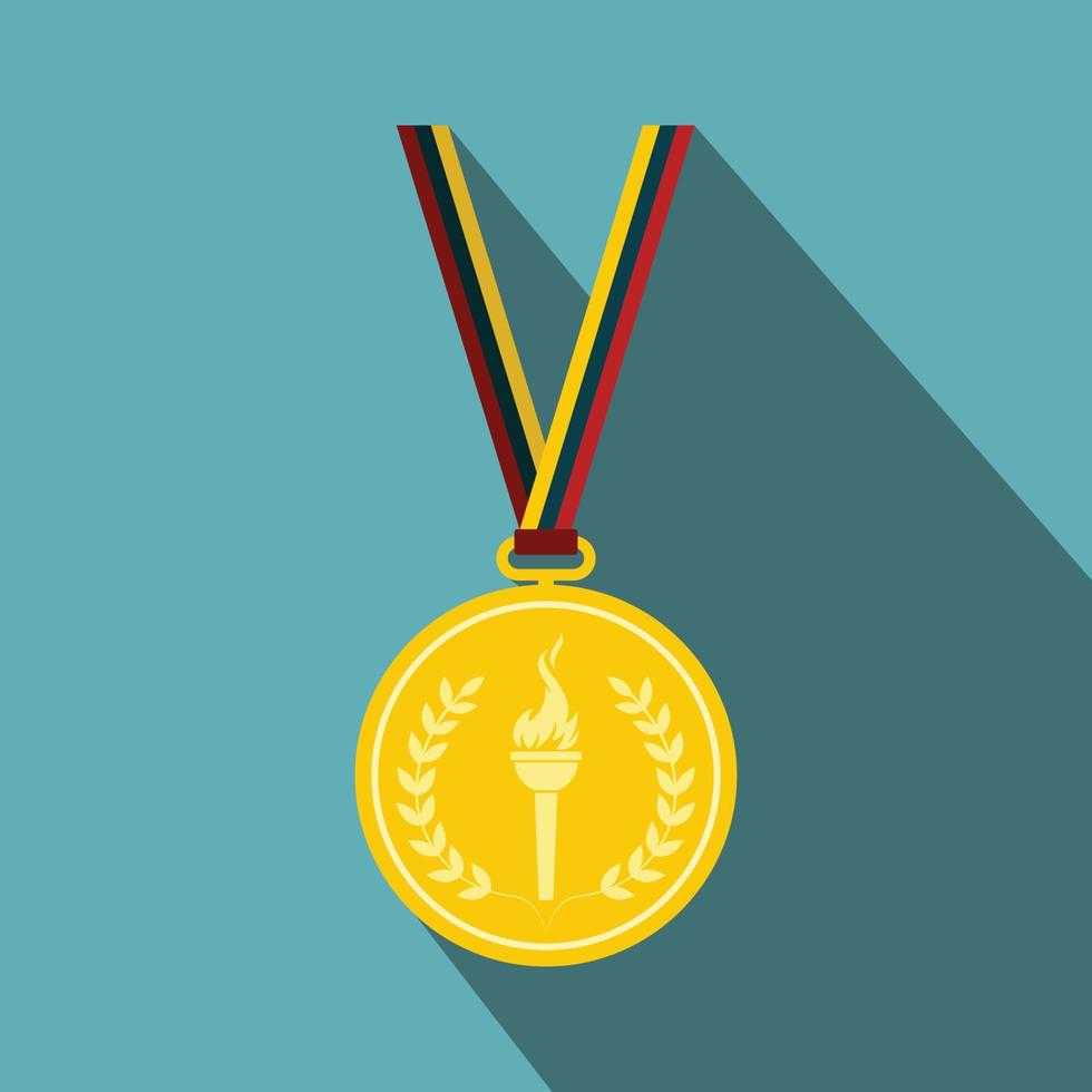 Medal with burning torch on a color ribbon vector
